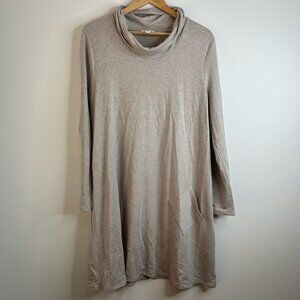 Pure Jill Tunic Dress Womens L Taupe Beige Heather Cowl Neck Minimalist Neutral
